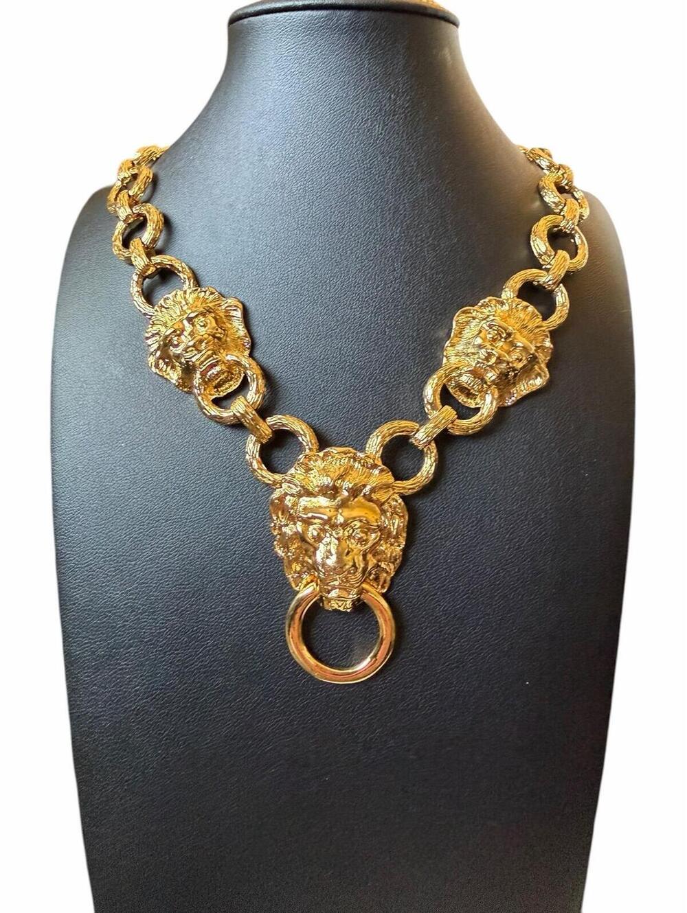 Kenneth Jay Lane (KJL) Lion Head Statement Necklace -Vintage Gold Runway Piece